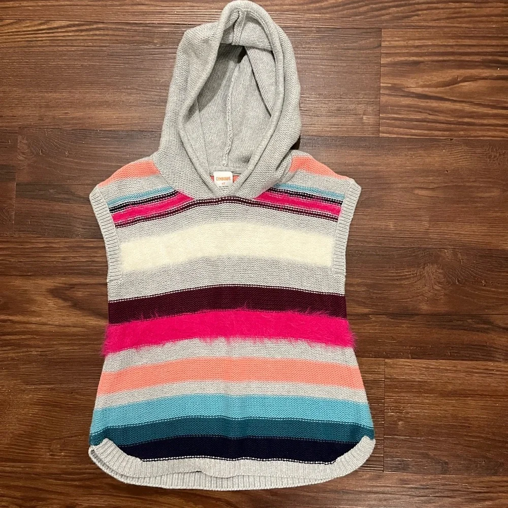 Gymboree Ready, Jet, Go! Grey Pink Fuzzy Stripe Sweater Girls Hood Size 4T